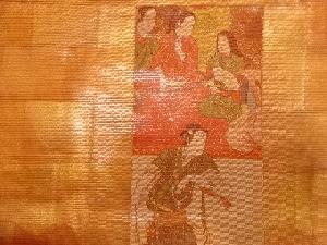 アンティーク　時代人物模様織り出し名古屋帯